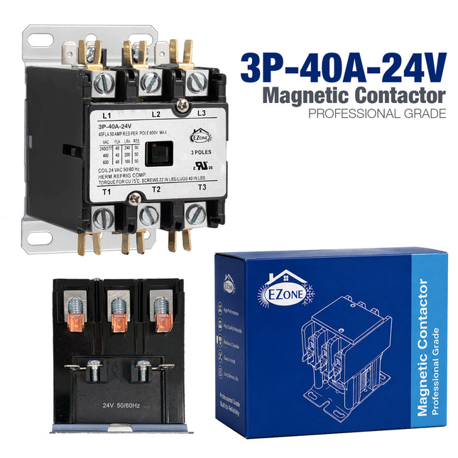 HVAC Contactor Air Conditioner 3 Pole 40 Amp 24 Volt Coil Co Style: 3P40A24V