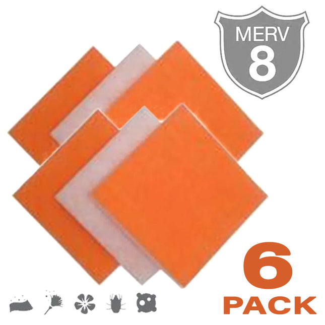 (6) Orange / White MERV 8 Polyester Air Filter Pads Tackified CHOOSE SIZE